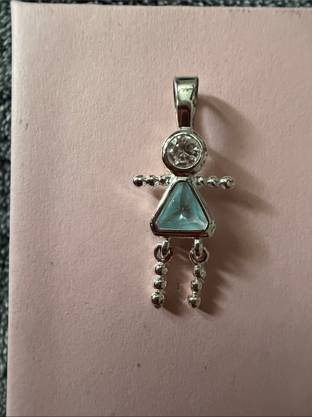 Silver Girl Pendant Necklace with Light Blue Triangle Stone